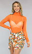 Oranje Mesh Top met Geplooide Mouwen