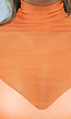 Longsleeve Oranje Mesh Top met Geplooide Mouwen