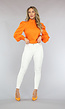 Oranje Blouse met Pofmouwen en Strikdetail