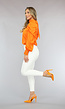 Oranje Blouse met Pofmouwen en Strikdetail
