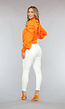 Oranje Blouse met Pofmouwen en Strikdetail