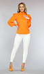 Oranje Blouse met Pofmouwen en Strikdetail