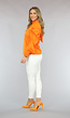Oranje Blouse met Pofmouwen en Strikdetail