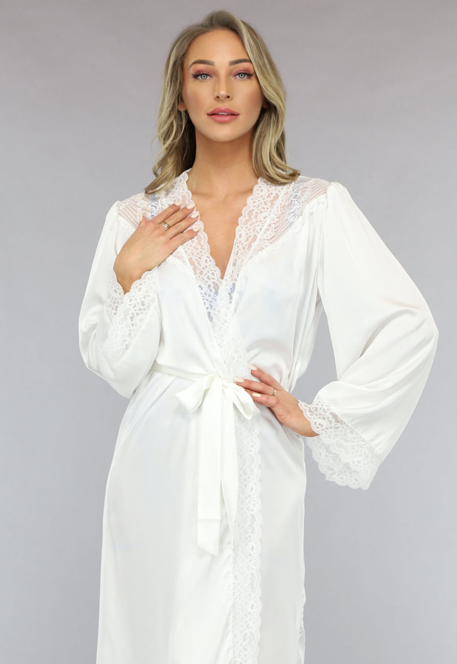 Rslove Satijnen damesbadjas met kanten afwerking, kimono-badjas, zijden ochtendjas voor bruid en bruidsmeisjes, Wit, XL Rslove Satijnen damesbadjas met kanten afwerking, kimono-badjas, zijden ochtendjas voor bruid en bruidsmeisjes, Wit, XL