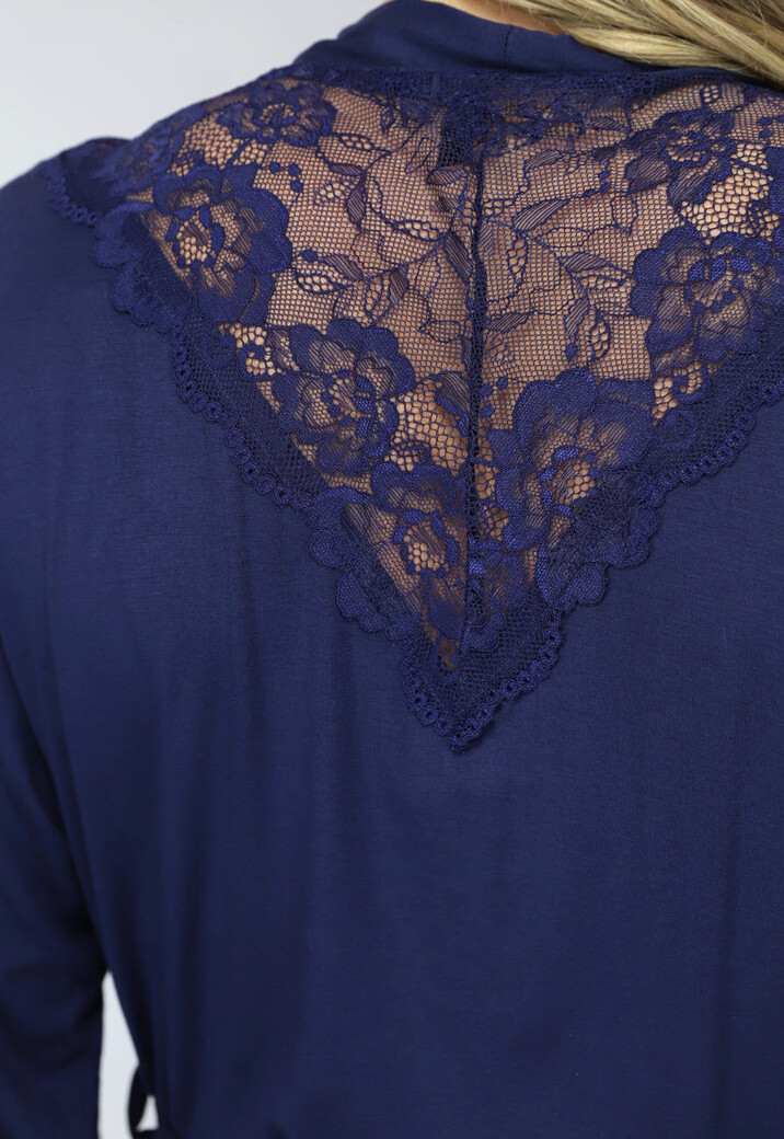 Elastische Navy Kimono met Kanten Rug