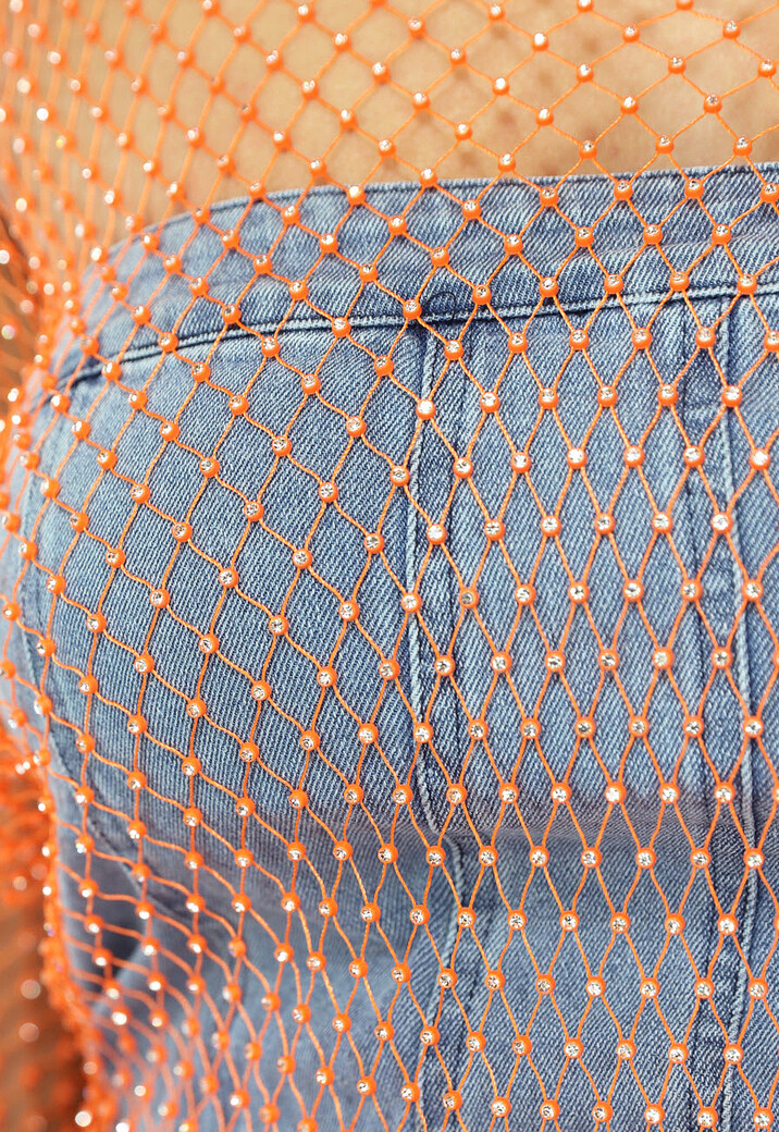 Oranje Fishnet Jurkje met Strass