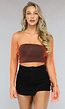 Oranje Glitter Fishnet Crop Top