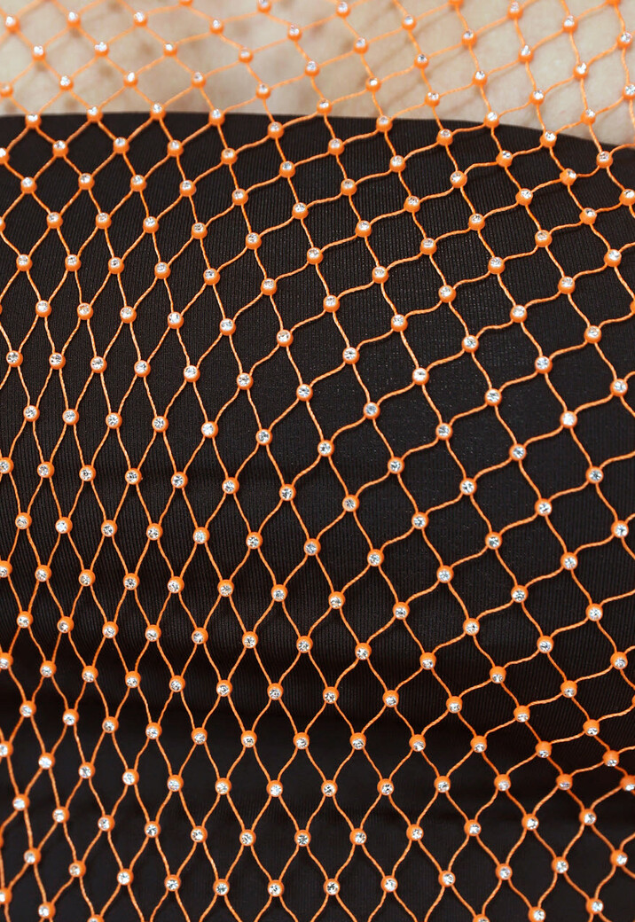 Oranje Glitter Fishnet Crop Top