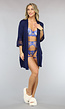 Elastische Navy Kimono met Kanten Rug