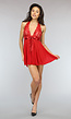Rode Mesh Halter Slipdress met Kant