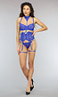 Kobalt Blauwe Intieme Kanten Lingerie Set met Strappy Details