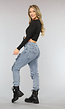 Blauwe Mid Waist Mom Jeans met Zakken