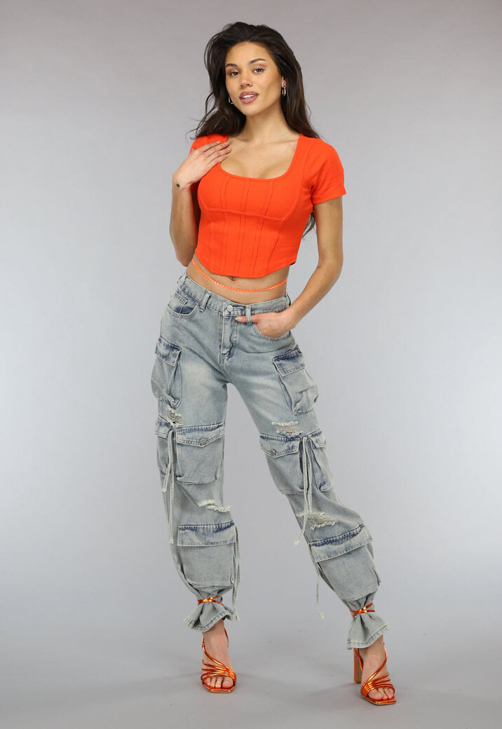 Oranje Top met Korsetdetail