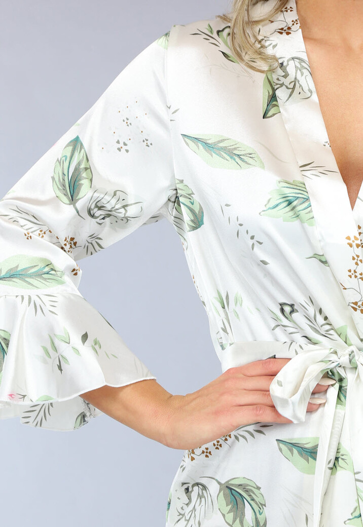 Satin Bloemen Kimono met Ruches