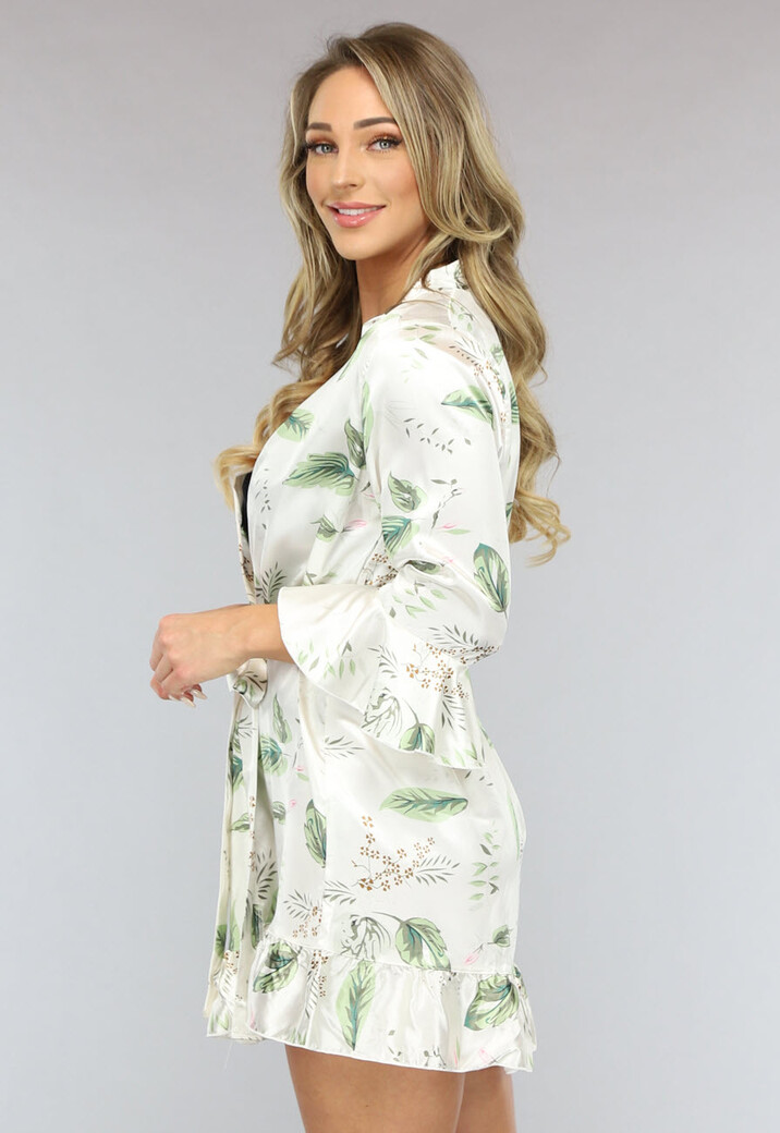 Satin Bloemen Kimono met Ruches