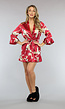 Rode Satin Kimono met Ruches en Print