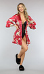 Rode Satin Kimono met Ruches en Print