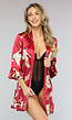 Rode Satin Kimono met Ruches en Print