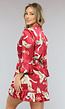 Rode Satin Kimono met Ruches en Print
