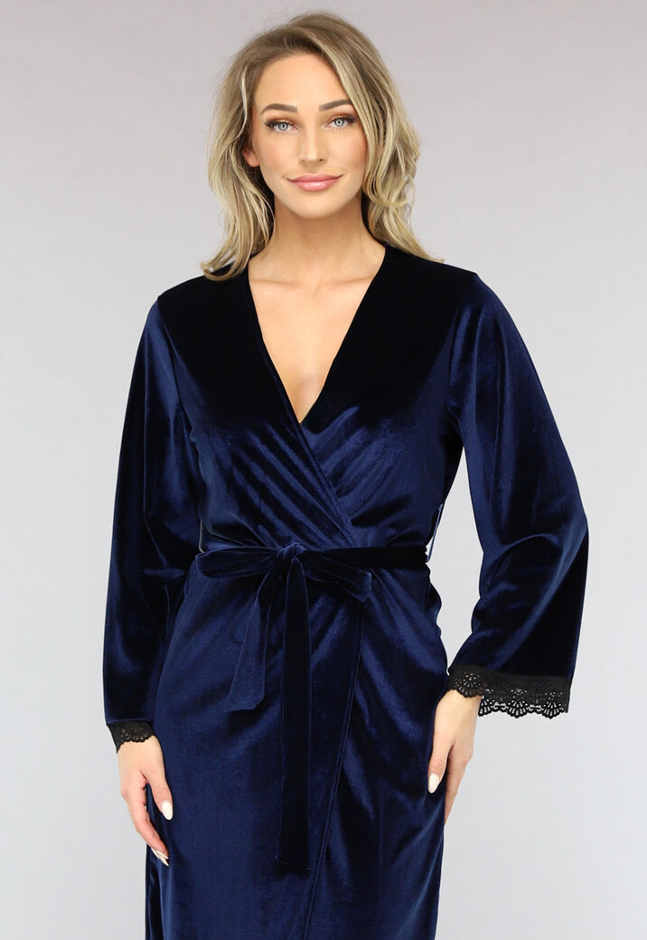 Velvet Kimono in Navy met Kant