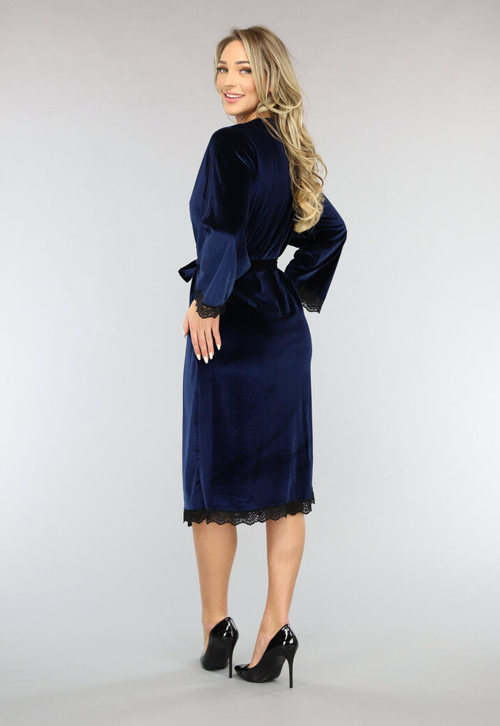 Velvet Kimono in Navy met Kant