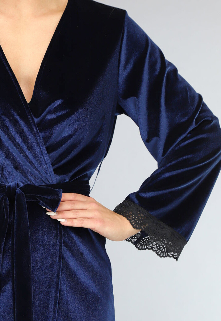 Velvet Kimono in Navy met Kant