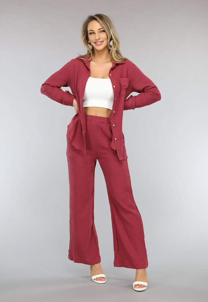 Aubergine Mousseline Two Piece met Wide Leg