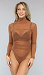 Camel Mesh Bodysuit met Plooitjes