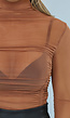 Camel Mesh Bodysuit met Plooitjes