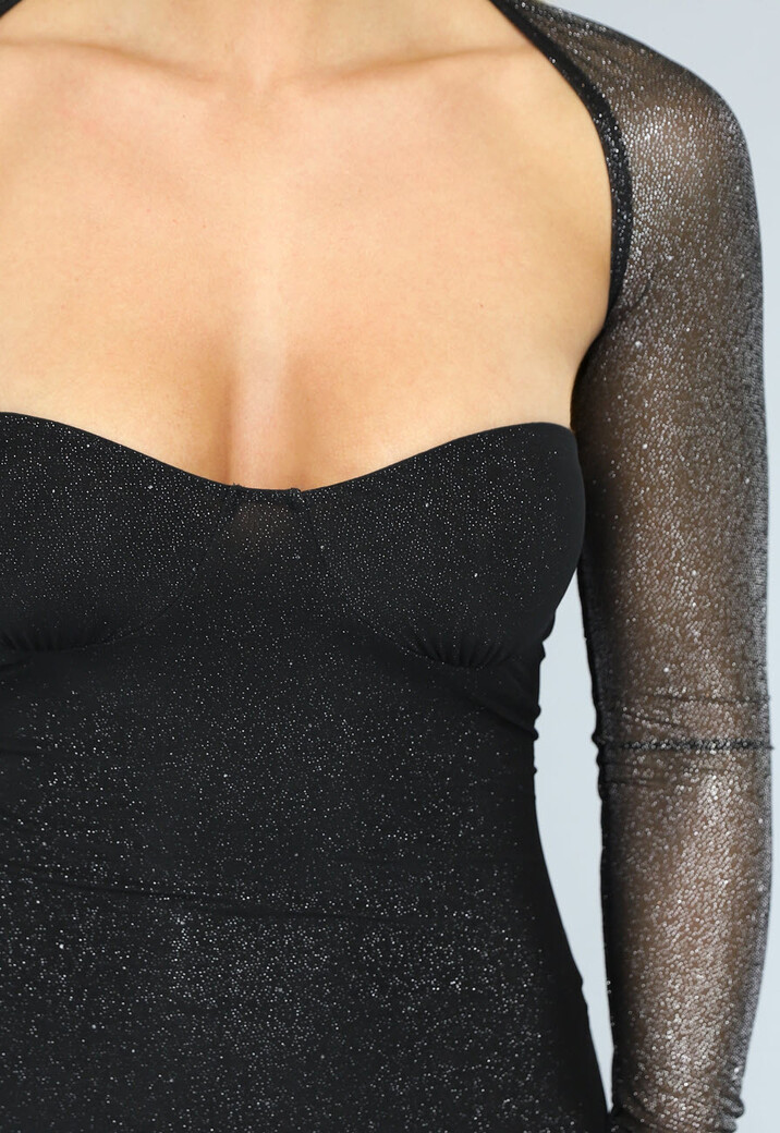 Zwarte Glitter Jurk met Losse Bolero