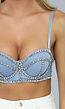 Denim Bustier Top met Glitter Steentjes