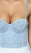 Jeans Bustier met Parels en Glitter Steentjes