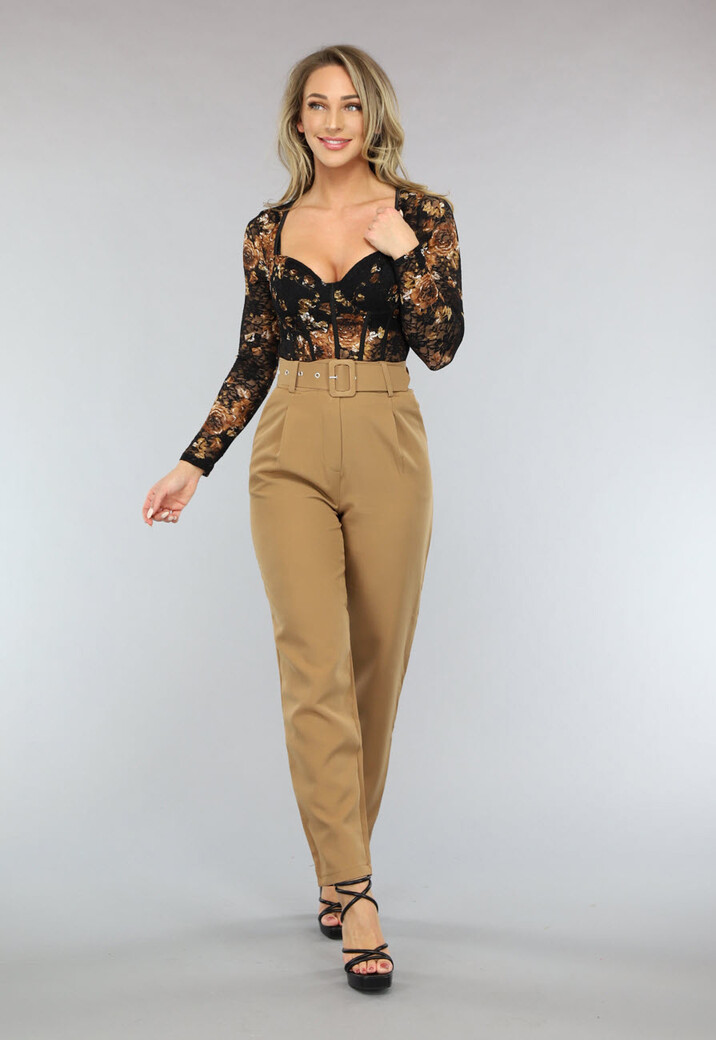 Kanten Korset Bodysuit met Bloemenprint