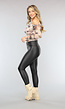 Zwarte Lederlook Legging met Overslag Taille