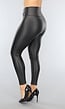 Zwarte Lederlook Legging met Overslag Taille