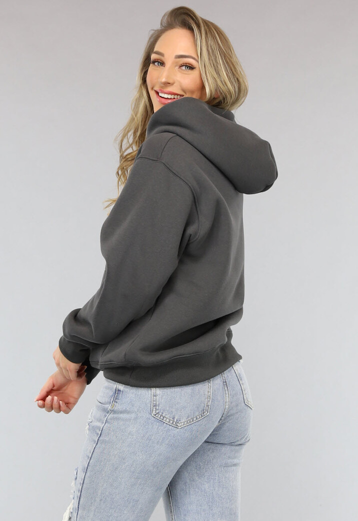 Basic Hoodie met Teddy Voering in Antraciet