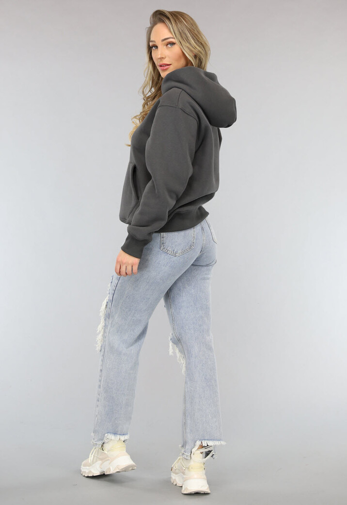 Basic Hoodie met Teddy Voering in Antraciet