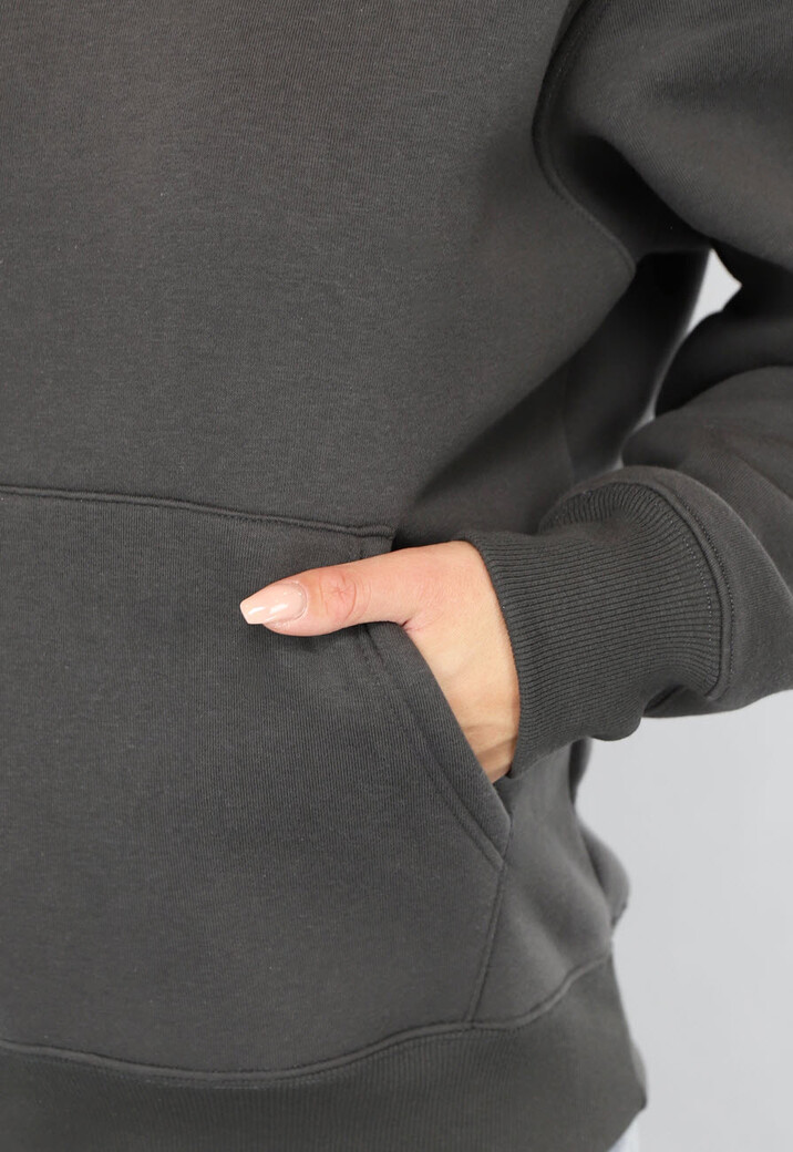 Basic Hoodie met Teddy Voering in Antraciet