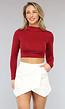 Wijnrode Crop Top met Lange Mouwen