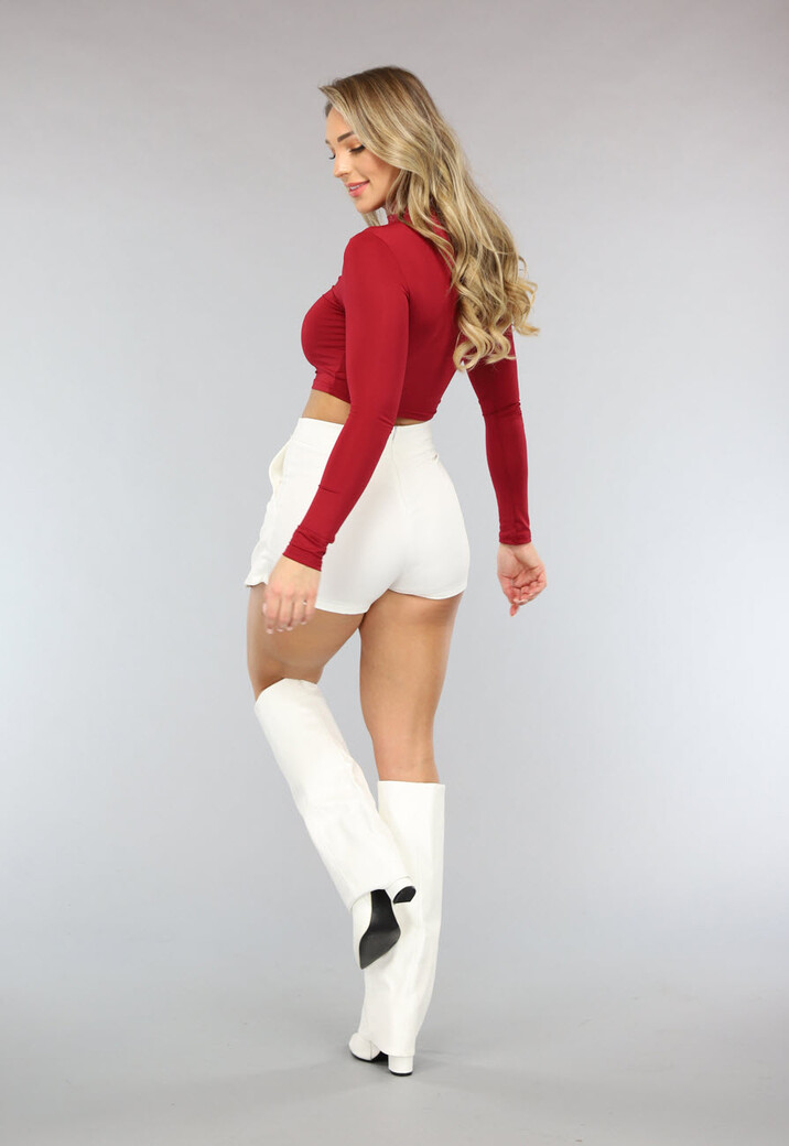 Wijnrode Crop Top met Lange Mouwen