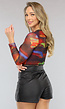 Multicolor Longsleeve Mesh Korset Top