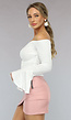 Witte Off Shoulder Top met Flair Mouwen
