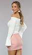 Witte Off Shoulder Top met Flair Mouwen