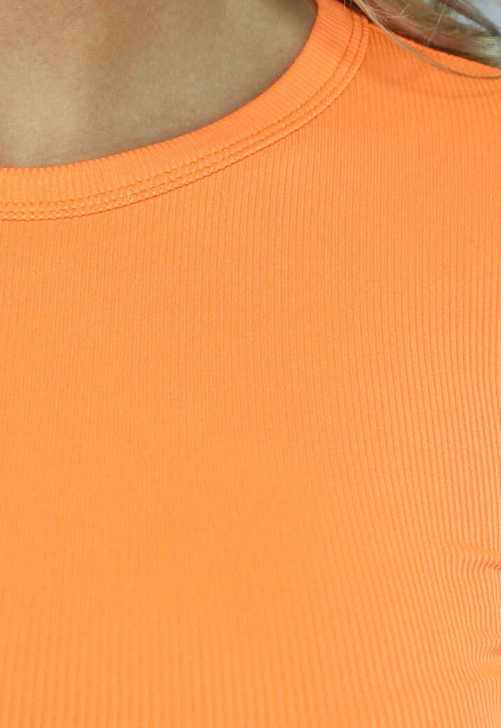 Oranje Ribstof Crop Top met Lange Mouwen
