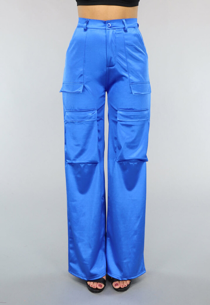 Satijnen Royaal Blauwe Cargo Broek