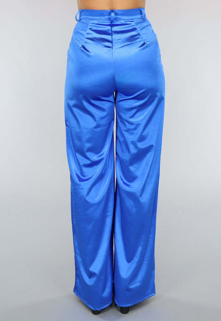 Satijnen Royaal Blauwe Cargo Broek