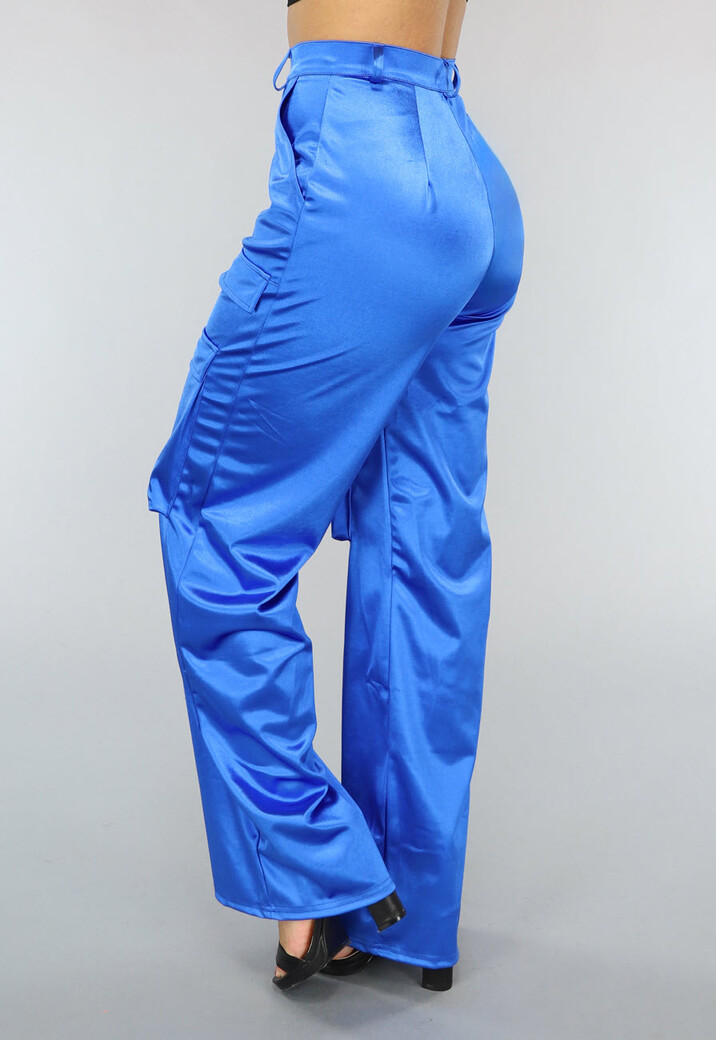 Satijnen Royaal Blauwe Cargo Broek