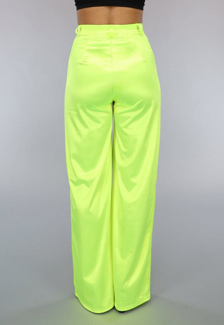 Neon Gele Cargo in Satijnen Stof