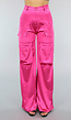 Roze Wide Leg Satin Utility Broek
