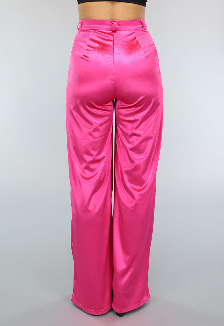 Roze Wide Leg Satin Utility Broek